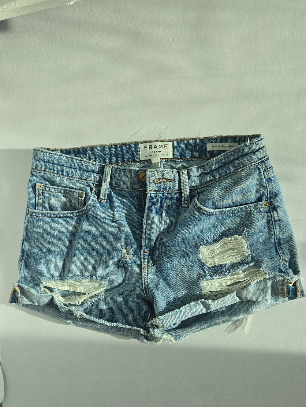 Frame Denim Light Wash Distressed Jean Shorts